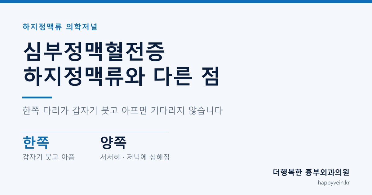 심부정맥혈전증 하지정맥류와 다른 점 — 한쪽 다리가 갑자기 붓고 아프면 기다리지 않습니다